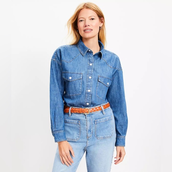 LOFT Western Denim Shirt - Picture 1 of 5